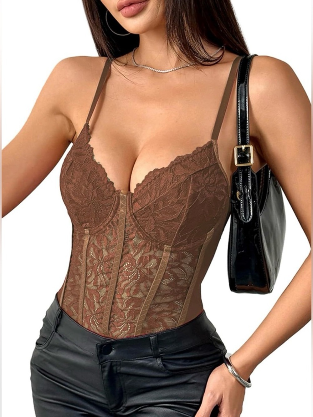 Sexy Strappy Underwire Floral Lace Corset Lingerie Bodysuit Bustier Top